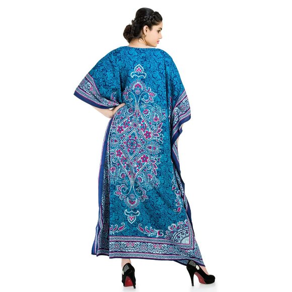 Gypsie Blu Plus Size Floral Print Kaftan Coverup Long Maxi for Beach Party Dress - Picture 4 of 4